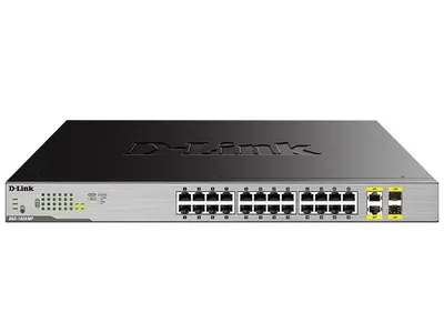Коммутатор D-Link DGS-1026MP/B2A, 24×1GbE PoE, 2×Combo GbE/SFP, PoE 370Вт, 1U