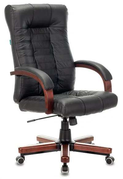 <088338> Кресло Бюрократ KB-10WALNUT (кожа, мех. качания, крест. металл/дерево, до 120 кг) Черный [KB-10WALNUT/B/LEATH]