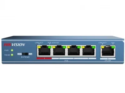 Коммутатор Hikvision DS-3E0105P-E(B), 4×100M PoE, 60W, неуправляемый