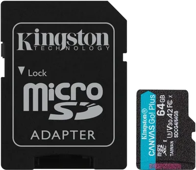 SDCG4/64GB - Карта памяти MicroSD, Kingston Canvas Go! Plus Gen4, 64GB, SDCG4/64GB, Class 10, UHS-I, R200/W160 + SD Adapter