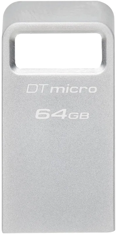 USB накопитель Kingston - DataTraveler Micro, USB Type A (USB 3.2 Gen 1), 64 ГБ, read speed-200MB/s, цвет серебристый, DTMC3G2/64GB
