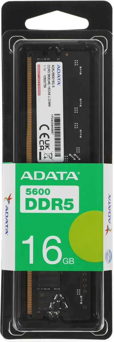 Оперативная память DDR5 16GB 5600MHz A-Data AD5U560016G-S RTL PC5-44800 CL46 DIMM 288-pin 1.1В single rank Ret [AD5U560016G-S]