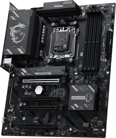 Материнская плата MSI B850 GAMING PRO WIFI6E, AM5, AMD B850, 4xDDR5, 4xSATA, 2xM.2 (PCIe 5.0/4.0), 1xPCIe 4.0 x16, 2xPCIe 3.0 x16, 1xHDMI, 1xDP, 1x2.5Gb LAN, Wi-Fi 6E, Bluetooth 5.3, 1xUSB-C 10Gbps, 3xUSB-A 10Gbps, 4xUSB-A 5Gbps, 3x3.5 мм, 7.1, чёрный, ATX