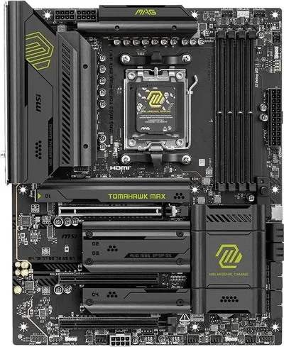 Материнская плата MSI MAG B850 TOMAHAWK WIFI, AM5, AMD B850, 4xDDR5, 4xSATA, 3xM.2, 1xPCIe 5.0 x16, 1xPCIe 4.0 x16, 1xPCIe x1, 1xHDMI, 1xDP, 1x5Gb LAN, Wi-Fi 7, Bluetooth 5.4, 1xUSB-C 20Gbps, 1xUSB-C 10Gbps, 2xUSB-A 10Gbps, 2xUSB-A 5Gbps, 4xUSB-A 2.0, 3x3.5 мм + S/PDIF оптический, 7.1, чёрный, ATX