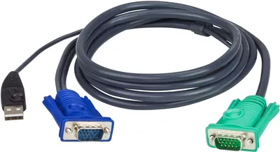 Шнур, мон+клав+мышь USB ATEN, SPHD15=>HD DB15+USB A-Тип, Male-2xMale, 8+4 проводов, опрессованный, 3 метр., черный, (2L-5203U)