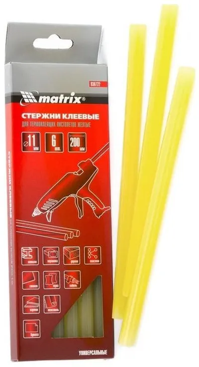 Клеевые стержни MATRIX 930722, 11×235 мм, желтые, для клеевого пистолета