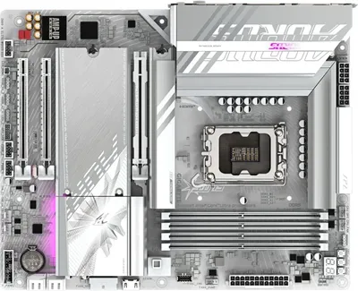 Z890 A ELITE WF7 ICE - Материнская плата, Gigabyte, Z890 A ELITE WF7 ICE (4719331865221), LGA1851, iZ890, 4xDDR5 9200(OC)/6400/6200/6000/5800/5600, 4xSATA3, 4xM.2 (2*PCI-E 4.0x4/x2, 1*PCI-E 5.0x4/x2, 1*PCI-E 4.0x4/x2 или SATA3), Raid, 1*HDMI, 1*DP, 1*Intel® Thunderbolt™ 4 (USB4® USB Type-C®), 3xPCI-Ex16, WiFi, ATX