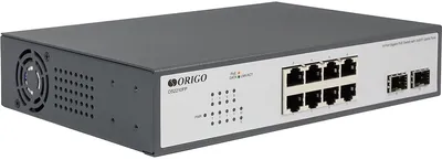 Коммутатор ORIGO OS2210FP/120W/A1A, неуправляемый, 8×1GbE PoE, 2×SFP, PoE-бюджет 120 Вт, 1U