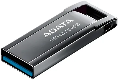 USB накопитель ADATA - UR340, USB Type A (USB 3.2 Gen 1), 64 ГБ, read speed-100MB/s, цвет чёрный, AROY-UR340-64GBK