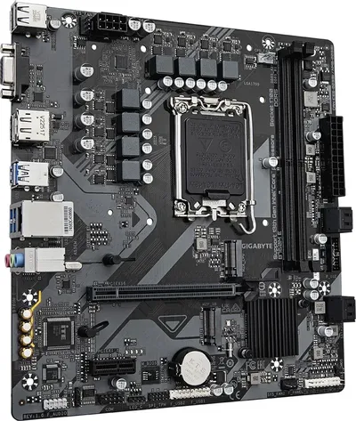 Материнская плата Gigabyte - B760M E, mATX, Intel B760, 1xLGA 1700, 2xDDR5 до 128ГБ, 1x1GbE, audio, M.2, VGA, HDMI, DP, 4xSATA, 2xUSB2.0, 4xUSB3.1, B760M E