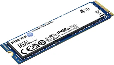 Твердотельный накопитель Kingston SSD 4TB NV3 M.2 2280 NVMe Gen4x4 R6000/W5000MB/s MTBF 2M 1280TBW Retail 1 Year Warrаnty