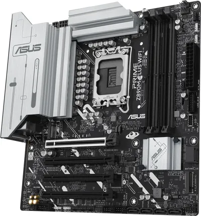 ASUS PRIME Z890M-PLUS WIFI (Socket 1851, mATX, 4xDDR5(192GB), DP/HDMI, 1xPCIe 5.0x16/3xPCIe 4.0x16/1xLAN (2.5GbE), Wi-Fi, BT, 6xSATA 6Gb/s, 3xM.2, 1xType-C, 7xUSB 3.2)