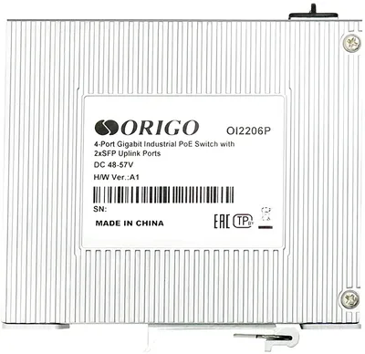 Коммутатор ORIGO OI2206P/120W/A1A Промышленный конфигурируемый PoE-коммутатор, 4x1000Base-T PoE, 2x1000Base-X SFP, DIP-переключатель, PoE-бюджет 120 Вт, защита от статического электричества 6/8 кВ, -40..75°C
