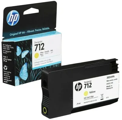 3ED69A - Картридж HP 712; Цвет: желтый; 29 мл; Совместимость: HP DesignJet T210/ T230/ T250/ T630/ T650/ Studio