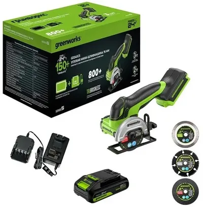 УШМ Greenworks 3402007CUA, 24V, бесщеточная, 76мм