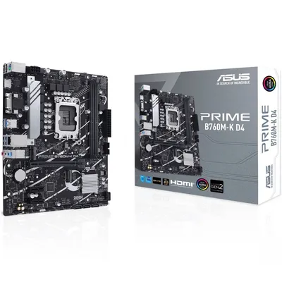 Материнская плата ASUS PRIME B760M-K D4, LGA1700, B760, 2*DDR4, 4*SATA, 2*M.2, 4*USB 3.2, 2*USB 2.0, 1*PCIx16, 2*PCIx1, VGA+HDMI, mATX; 90MB1DS0-M1EAY0