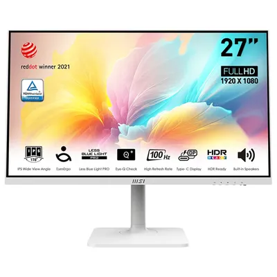 Монитор 27" MSI Modern MD2712PW IPS 1920x1080, 100 Гц, 4 мс (GtG), 16:9, 300 кд/м², HDMI, USB-C (15 Вт), встроенные динамики (2x3 Вт), Flicker Free, Low Blue Light, Adaptive-Sync, регулировка по высоте, поворотная подставка, портретный режим, белый