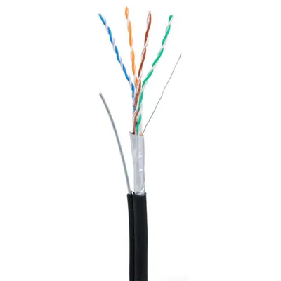 EC-UF004-5E-PE-SW-BK, Кабель NETLAN F/UTP 4 пары, Кат.5e (Класс D), 100МГц, одножильный, CU (чистая медь), внешний, PE до -40C, с одножильным тросом, черный, 305м (сеч. 0,48 ± 0,01)