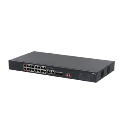 Коммутатор DAHUA DH-S3218-16ET-190, неуправляемый, 16×100Mbps PoE, 2×комбо GbE/SFP, 190W
