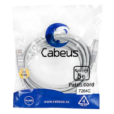 PC-FTP-RJ45-Cat.5e-3m Cabeus PC-FTP-RJ45-Cat.5e-3m Патч-корд F/UTP, категория 5е, 2xRJ45/8p8c,  экранированный, серый, P