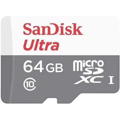 Карта памяти SanDisk - Ultra, microSDXC, read speed 100Mb/s, UHS-I Class 1, Class 10, 64GB, SDSQUNR-064G-GN3MN
