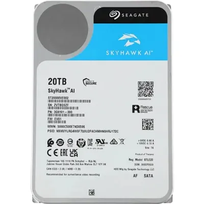 Жесткий диск Seagate SkyHawk AI ST20000VE002 20TB, 3.5", 7200 RPM, SATA-III, 512e, 256MB, для систем видеонаблюдения