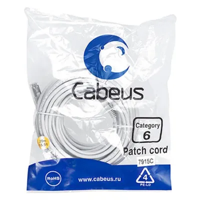 Патч-корд Cabeus, FTP, кат. 6, 2 x RJ-45, RJ-45 - RJ-45, 250 МГц, LSZH, серый, 20 м, PC-FTP-RJ45-Cat.6-20m-LSZH