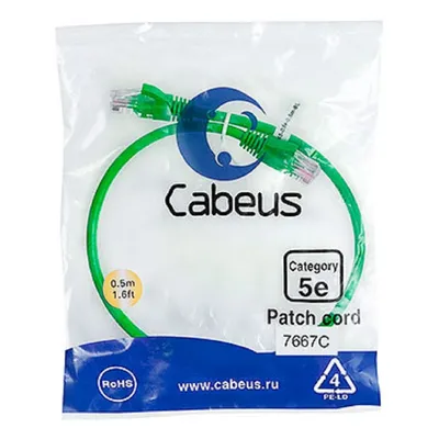 Патч-корд Cabeus PC-UTP-RJ45-CAT.5E-0.5M-GN, кат.5e, 0.5м, зеленый