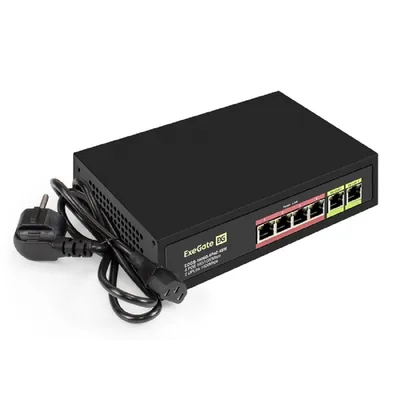 Коммутатор EXEGATE EX299022RUS, неуправляемый, 6×1GbE, 4×PoE 65W