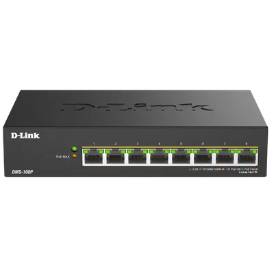 D-Link DMS-108P/A1A Неуправляемый коммутатор с 8 портами 100/1000/2.5GBase-T (8 портов PoE 802.3af/at/bt, PoE-бюджет 230 Вт)
