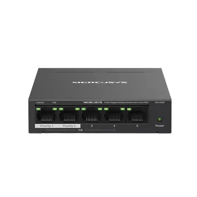 Коммутатор Mercusys MS105GP, 5×1GbE, 4×PoE+, 65 Вт, настольный