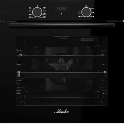 Духовой шкаф Monsher MOE 6008 Noir, 60 см, объем 80 л, утапливаемые переключатели, механический таймер, 2 стекла в дверце, 8 режимов, телескопические направляющие (на 1 уровень), энергоэффективность А, черный
