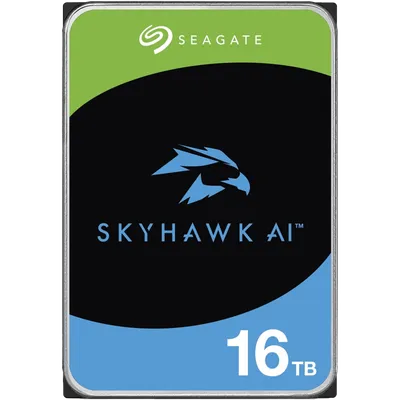 Жесткий диск Seagate серии SkyHawk AI ST16000VE004. Емкость накопителя: 16 ТБ. Буфер HDD: 512 Мб. Скорость передачи данных: из кэша в систему - 6 Гбит/с, между системой и накопителем - 285 МБ/с. Формат накопителя: 3.5" Интерфейс HDD: SATAIII 6Gb/s. Потребление: 7.8 Вт. Размеры: 147 х 101.85 х 26.11 мм