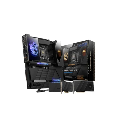 Материнская плата MSI MEG Z890 GODLIKE Z890, LGA1851, 4*DDR5, 2*PCIEx16, 1*PCIEx4, 8*M.2, 7*TypeC, 8*USB3.2Gen2, 4*USB3.2Gen1, 4*USB2.0, 4*SATA3.0, 10G, 5G, 2xType-C(DP), E-ATX, RTL