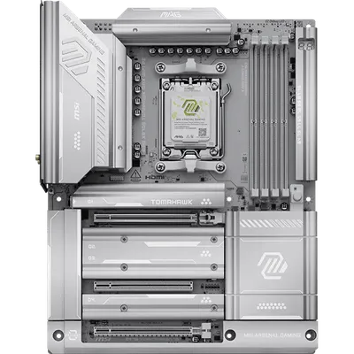 Материнская плата MSI MAG X870E TOMAHAWK MAX WIFI PZ, AM5, AMD X870E, 4xDDR5 (до 256 ГБ), 4xSATA, 4xM.2 (2xPCIe 5.0, 2xPCIe 4.0), 1xPCIe 5.0 x16, 1xPCIe 4.0 x16, 1xPCIe 3.0 x16, 1xHDMI, 1x5Gb LAN, Wi-Fi 7, Bluetooth 5.4, 2xUSB-C 40Gbps (USB4), 1xUSB-C 10Gbps, 2xUSB-A 10Gbps, 3xUSB-A 5Gbps, 4xUSB-A 2.0, 3x3.5 мм + S/PDIF оптический, 7.1, белый/серебристый, ATX