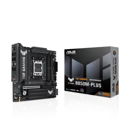 Материнская плата ASUS TUF Gaming B850M-Plus, AM5, AMD B850, 4xDDR5, 4xSATA, 3xM.2, 1xPCIe 5.0 x16, 1xPCIe 4.0 x4, 1xPCIe x1, 1xDP, 1xHDMI, 1x2.5Gb LAN, 4xUSB 2.0, 4xUSB 3.2 Gen 1, 3xUSB 3.2 Gen 2, 1xUSB-C, 3x3.5 мм, 7.1, mATX