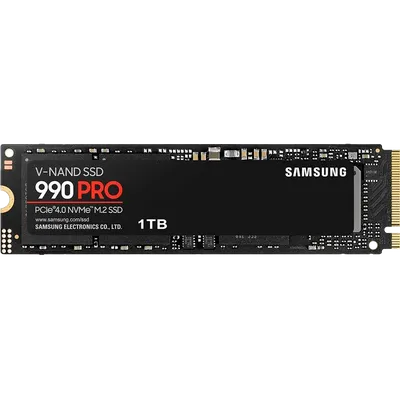 Твердотельные накопители/ Samsung SSD 990 PRO, 1000GB, M.2(22x80mm), NVMe 2.0, PCIe 4.0 x4, V-NAND TLC, R/W 7450/6900MB/s, IOPs 1 200 000/1 550 000, DRAM buffer 1024MB, TBW 600, DWPD 0.33 (12 мес.)