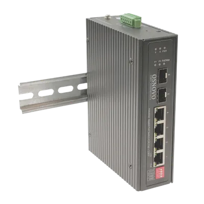 SW-80402-I Промышленный PoE коммутатор OSNOVO, Gigabit Ethernet на 4GE PoE + 2 GE SFP порта. Порты: 1 xGE (10/100/1000Base-T) с PoE BT (до 90W) + 3xGE (10/100/1000Base-T) с PoE (до 30W) + 2xGE SFP (1000Base-X). Соответствует стандартам PoE IEEE 802.3af/at/bt. Автоматическое определение и режим антизависания PoE устройств. Поддержка режима увеличения расстояния передачи данных и питания до 250м. Суммарная мощность PoE до 180W. Встроенная грозозащита 6кВ. Питание: 2 x входа DC37-57V(190W). БП в комплект НЕ входит. Монтаж на DIN-рейку. Размеры (ШхВхГ): 40x156x113мм. Вес: 0,9кг. Рабочая температура: -40…+80°С