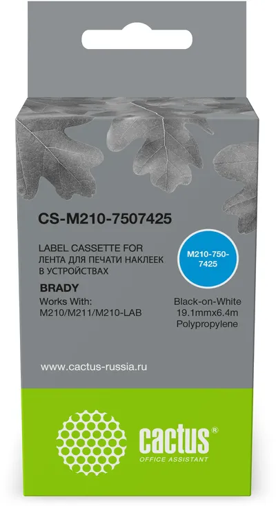 Картридж ленточный Cactus CS-M210-7507425, черный/белый, 19.1 мм, 6.4 м