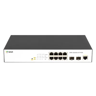 SNR SNR-S2200G-8T-POE Управляемый Web-smart PoE коммутатор уровня 2, 8 портов 10/100/1000BaseT, 2 порта 100/1000BaseX (SFP), бюджет PoE 100 Вт, встроенный БП ~220V AC