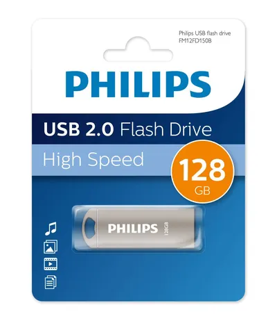 Флешка USB PHILIPS IRON (FM12FD150B/97), 128Gb, USB 2.0, R/W 25/18, серый