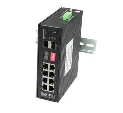 Промышленный PoE коммутатор Gigabit Ethernet OSNOVO SW-80802/I(Port 90W,300W) Промышленный HiPoE коммутатор Gigabit Ethernet на 8GE PoE + 2 GE SFP порта. Порты: 1 x GE (10/100/1000Base-T) с PoE BT (до 90W) + 7 x GE (10/100/1000Base-T) с PoE (до