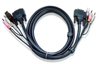 ATEN 2L-7D02U Шнур, мон+клав+мышь USB+ аудио, DVI-D Single Link+USB A-Тип+ 2xRCA=>DVI-D Single Link+USB B-Тип+ 2xRCA, Male-Male, опрессованный,   1.8 метр., черный