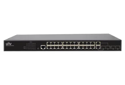 Коммутатор 28-портовый Uniview NSW5110-24GT4GP-IN, 24*1000Mbps ports (RJ45)+2*1000Mbps Fiber(SFP) ports+2G Combo ports. Standards IEEE802.3, IEEE802.3u, IEEE802.3z,IEEE802.3ab, IEEE802.3x Switching capacity 56Gbps Forwarding performance