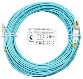 FOP-50-LC-LC-15m Коммутационный шнур оптический Cabeus tight buffer Duplex LC/LC (UPC/UPC) OM3 50/125 LSZH D 3мм 15м цвет: аква