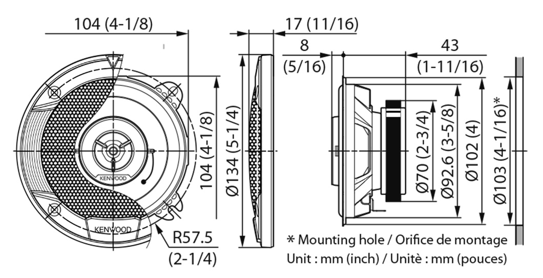 Колонки автомобильные Kenwood KFC-S1066 220Вт 88дБ 4Ом 10см (4дюйм) (ком.:2кол.) коаксиальные двухполосные